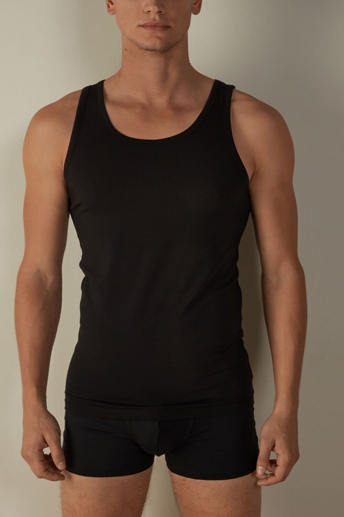 Black - 019 - Black Intimissimi Crew Neck Tank Top | TQNZ-86097