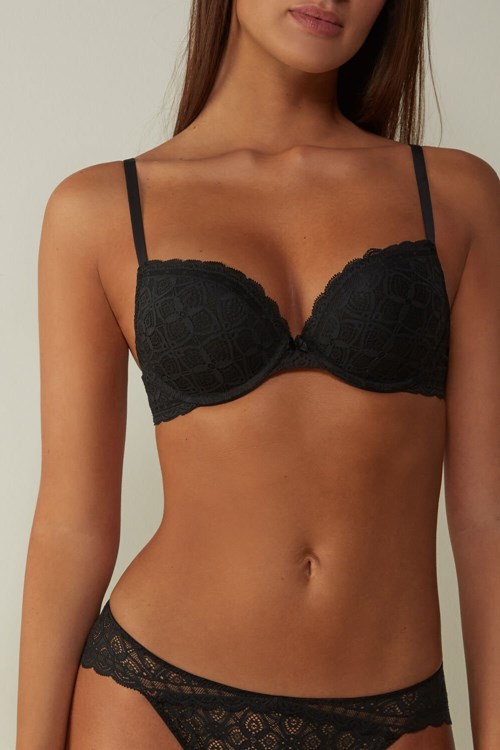 Black - 019 - Black Intimissimi Elettra Super Push-up Bra in Lace | GCOV-93802