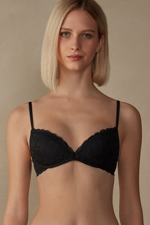 Black - 019 - Black Intimissimi Gioia Super Push-Up Bra in Lace | AVHD-45230