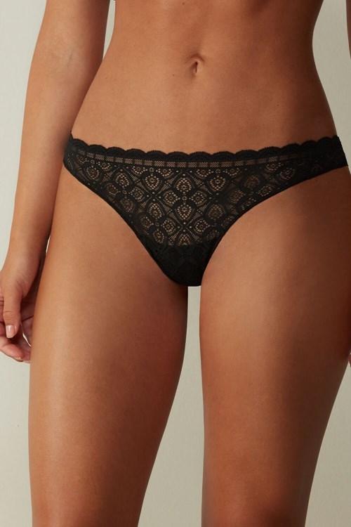 Black - 019 - Black Intimissimi Lace and Microfiber Brazilian | RFDK-14235