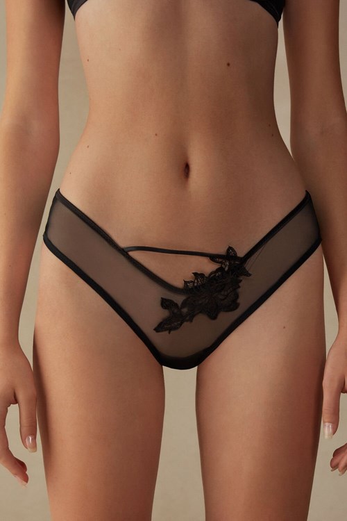 Black - 019 - Black Intimissimi Layers of Lust ‘80s Style Brazilian Panties | YAMQ-61849