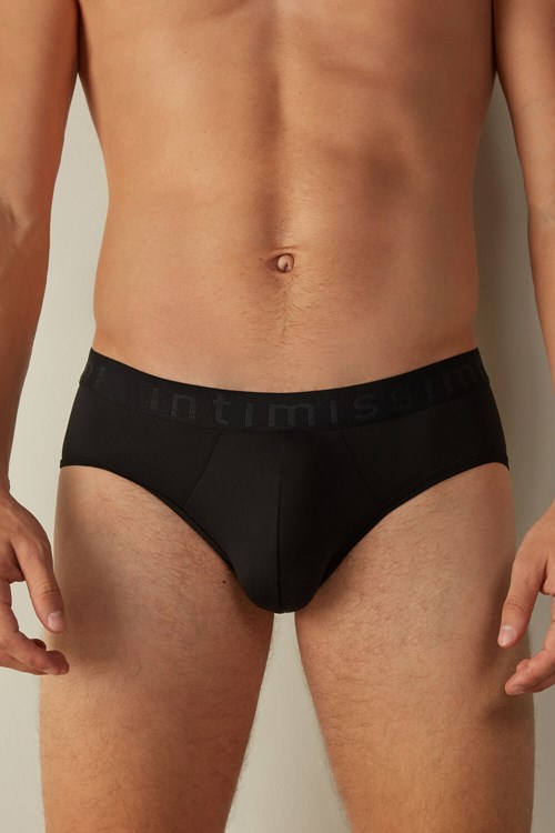 Black - 019 - Black Intimissimi Microfiber Briefs with Logo Detail | ABFI-04928