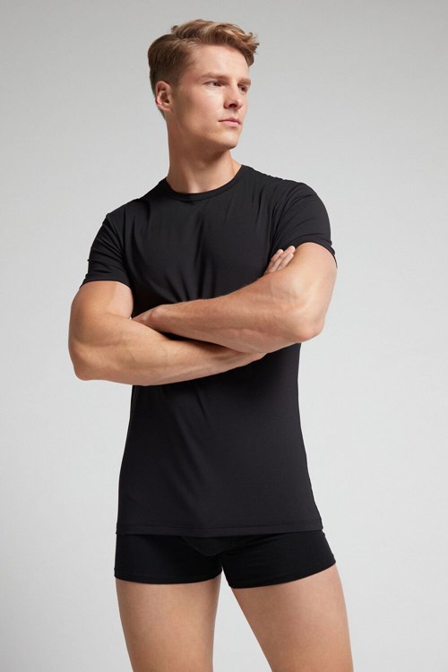 Black - 019 - Black Intimissimi Microfiber T-shirt | FJPB-17869