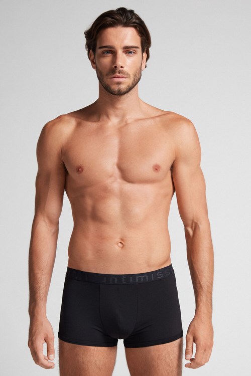 Black - 019 - Black Intimissimi Microfiber Logo Boxer Shorts | RLQO-82763