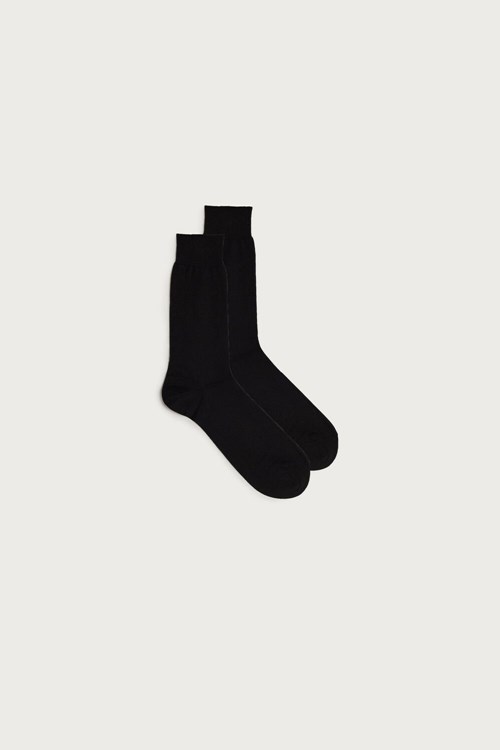 Black - 019 - Black Intimissimi Short Chashmere-Silk-Cotton Socks | MQPS-32160