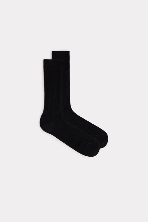 Black - 019 - Black Intimissimi Short Ribbed Egyptian Cotton Socks | BKHA-26318