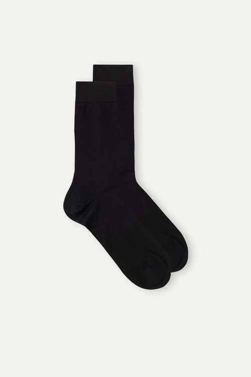 Black - 019 - Black Intimissimi Short Socks in Stretch Supima® Cotton | NCRE-25896