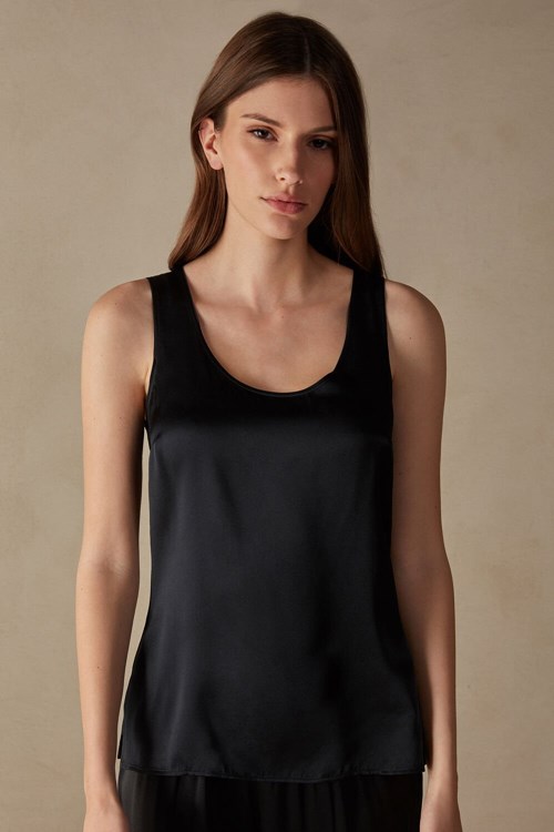 Black - 019 - Black Intimissimi Silk and Modal Tank Top | KRNO-62094