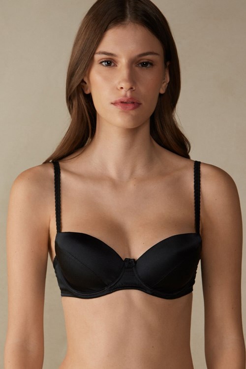 Black - 019 - Black Intimissimi Sofia Balconette Bra in Silk | GNLU-90672