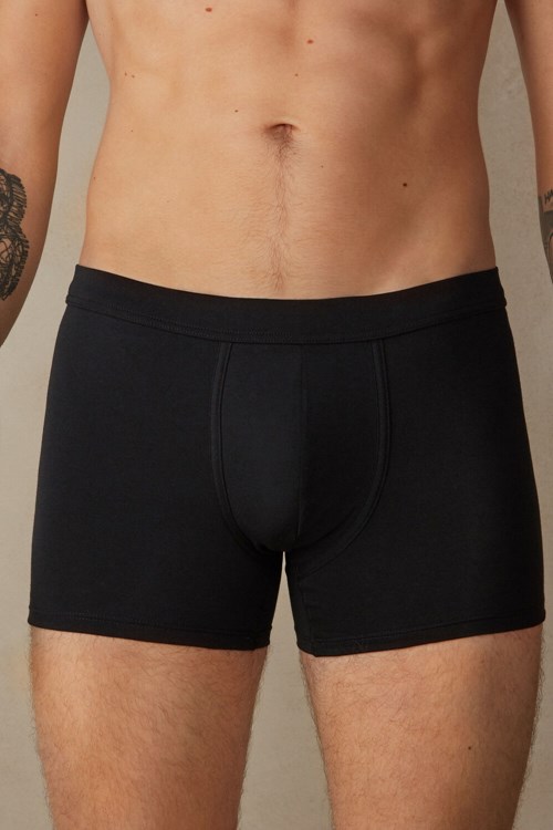 Black - 019 - Black Intimissimi Supima® Cotton Loose Fit Boxers | YSEO-84702