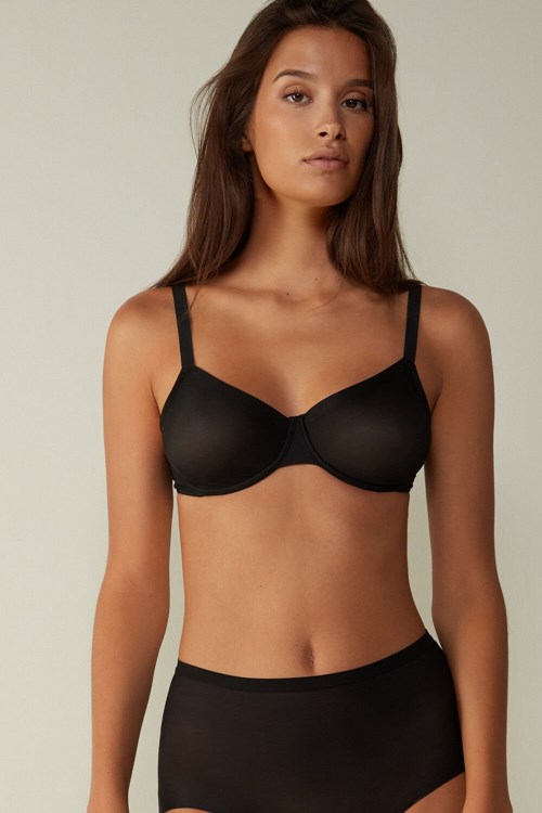 Black - 019 - Black Intimissimi Sveva Invisible Touch Balconette Bra | DNQM-18235