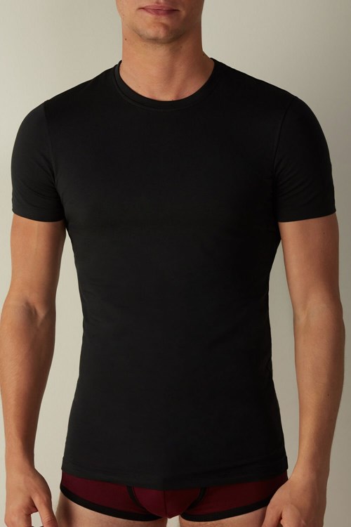 Black - 019 - Black Intimissimi T-shirt in Stretch Supima® Cotton | STRG-07516