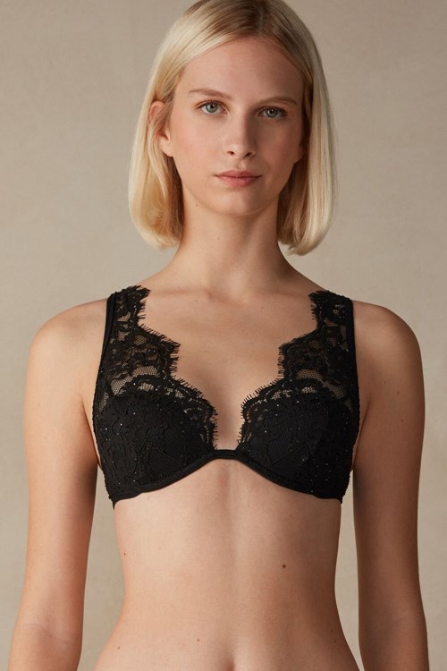 Black - 019 - Black Intimissimi Time to Shine Elena Balconette Bra | PSDZ-97865