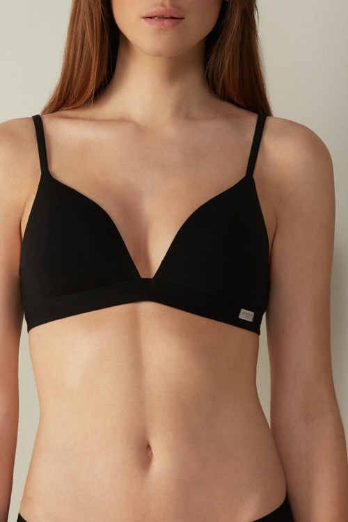 Black - 019 - Black Intimissimi Tiziana Triangle Bra in Cotton | KYRF-47803