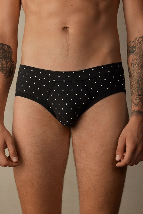 Black - 062j - Black Dot Print Intimissimi Dotted Briefs in Stretch Supima® Cotton | GCRH-57139