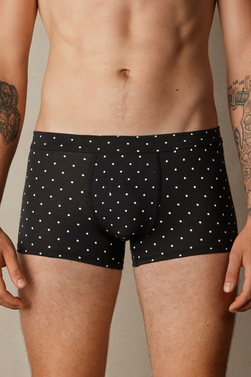 Black - 062j - Black Dot Print Intimissimi Dotted Boxers in Stretch Supima® Cotton | PILQ-05293