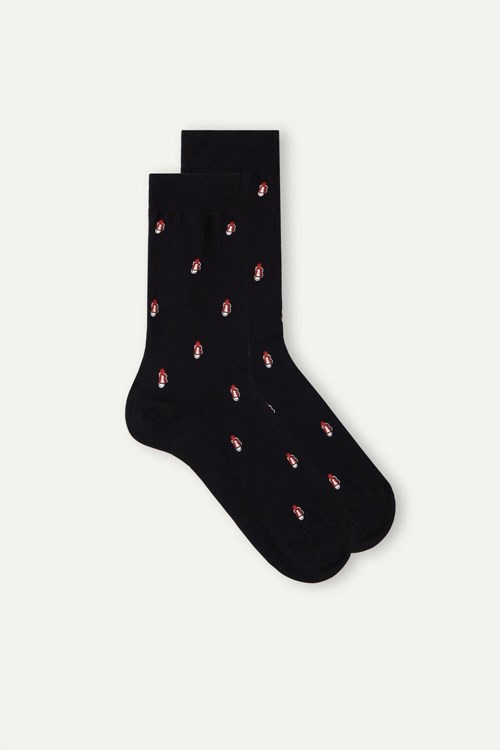 Black - 198j - Black Sneakers Print Intimissimi Short Socks in Patterned Cotton | YROC-14938