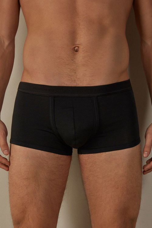 Black - 386i - Black / Black Intimissimi Stretch Supima® Cotton Boxer Shorts with Logo Detail | PNKO-23465