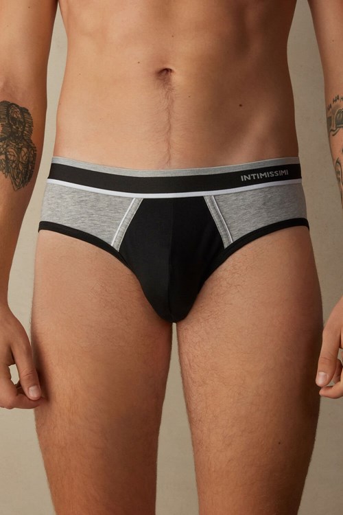 Black - 539i - Black / Light Grey Blend Intimissimi Two-Tone Stretch Supima® Cotton Briefs | WHMV-40258