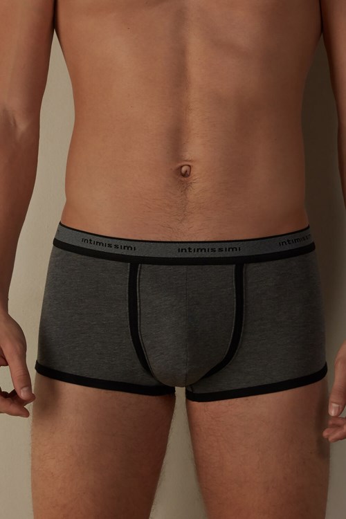 Black - 543i - Graphite Grey Blend / Black Intimissimi Stretch Supima® Cotton Boxer Shorts with Logo Detail | ESKI-63420