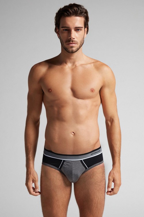 Black - 543i - Graphite Grey Blend / Black Intimissimi Two-Tone Stretch Supima® Cotton Briefs | FQTH-81764