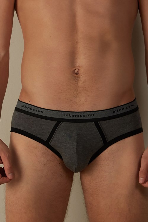 Black - 543i - Graphite Grey Blend / Black Intimissimi Stretch Supima® Cotton Brief with Logo Detail | WSZN-50427