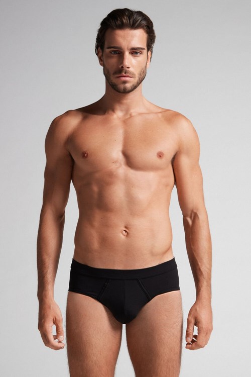 Black - 7007 - Black / Heathered Graphite Grey Intimissimi Natural Fresh Supima® Cotton Briefs | URTD-54803