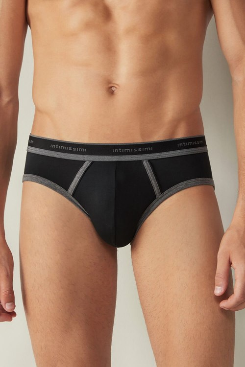 Black Intimissimi Stretch Supima® Cotton Brief with Logo Detail | YTOI-97023