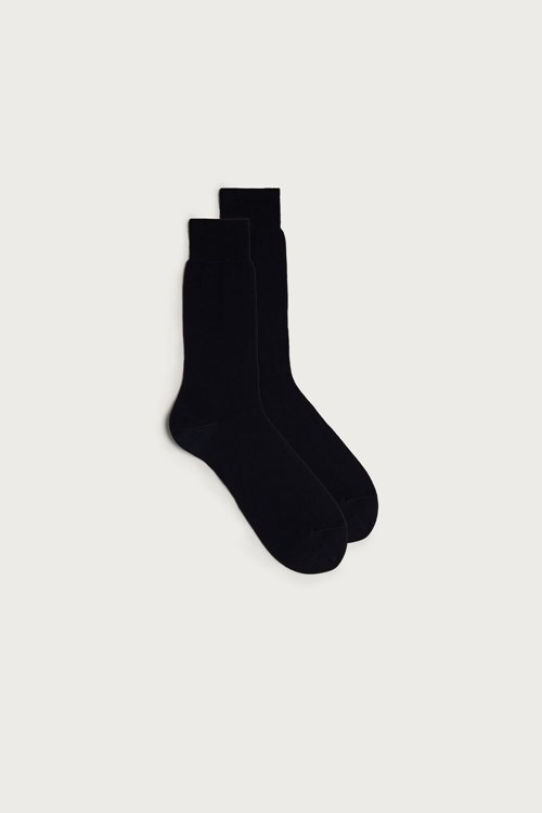 Blue - 016 - Blue Intimissimi Short Sateen Egyptian Cotton Socks | JTSP-59216