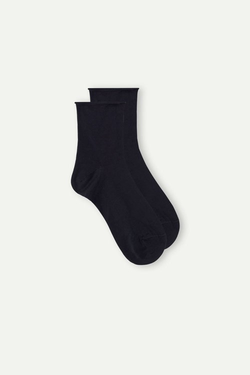 Blue - 016 - Blue Intimissimi Short Socks in Stretch Supima® Cotton | YLZC-85473