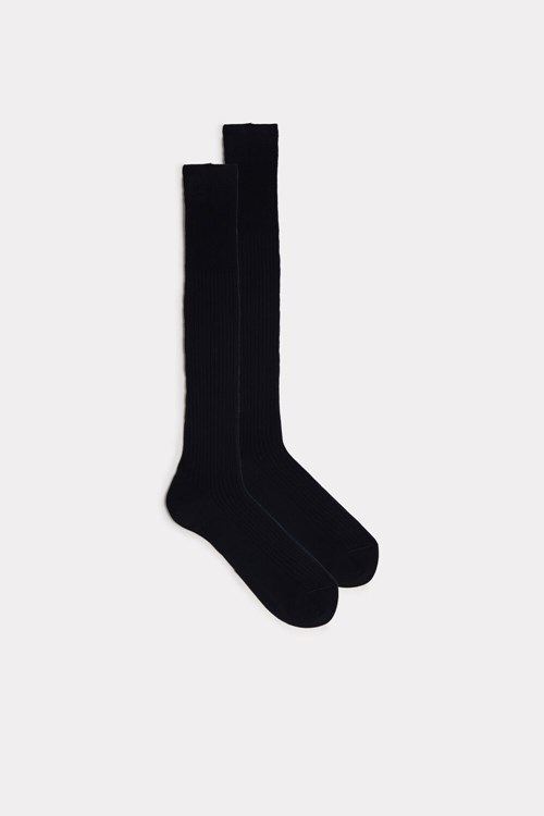 Blue - 016 - Blue Intimissimi Tall Ribbed Egyptian Cotton Socks | BJVN-75804