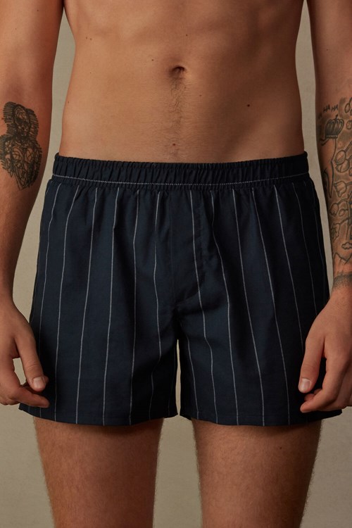 Blue - 046j - Pinstripe Blue Intimissimi Print Detailed Boxers | OVZB-63152