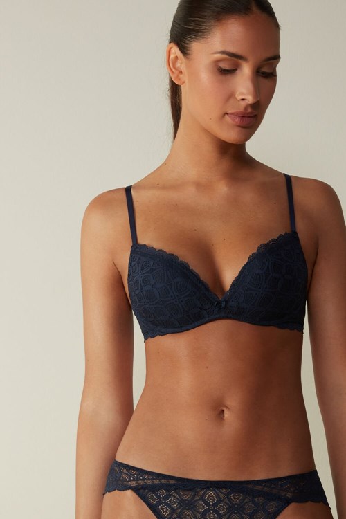 Blue - 1467 - Intense Blue Intimissimi Gioia Super Push-Up Bra in Lace | IWDN-91087