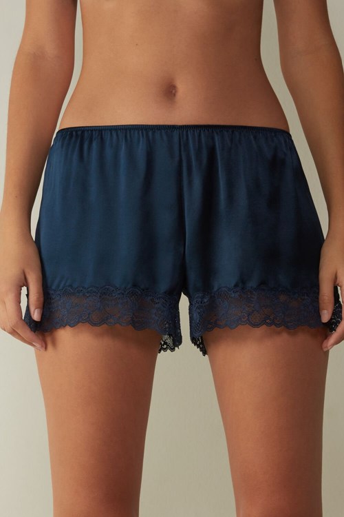 Blue - 1467 - Intense Blue Intimissimi Silk Shorts | NEMP-49153