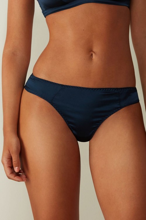 Blue - 1467 - Intense Blue Intimissimi Silk Cheeky Briefs | OBVM-43812