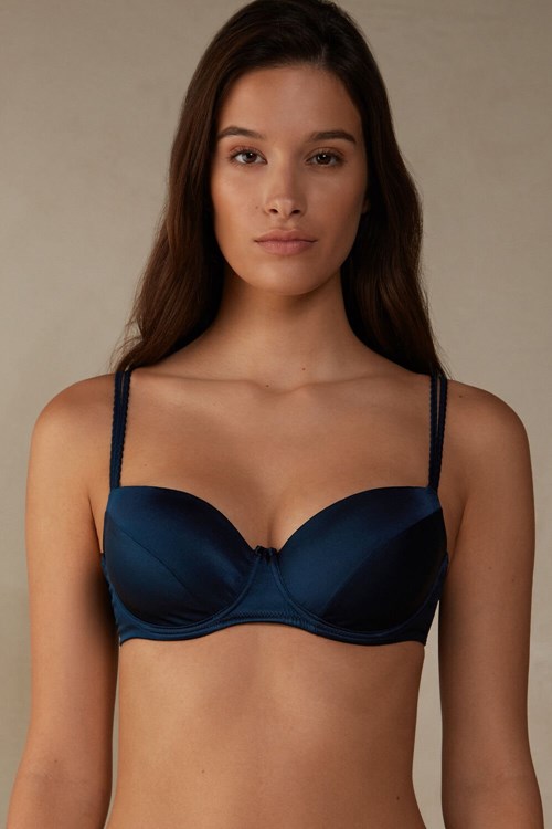 Blue - 1467 - Intense Blue Intimissimi Sofia Balconette Bra in Silk | YKQX-18294