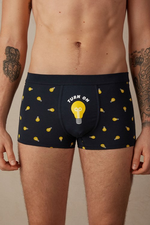 Blue - 177j - Midnight Blue Light Bulb Print Intimissimi Light Bulb Boxers in Stretch Supima® Cotton | QJXA-56470