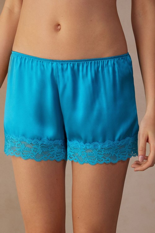 Blue - 210j - Digital Turquoise Intimissimi Silk Shorts | IZVF-58430