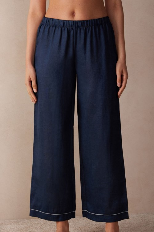 Blue - 243j - Sailor Blue Intimissimi Yacht Night Linen Pants | TUWL-19058