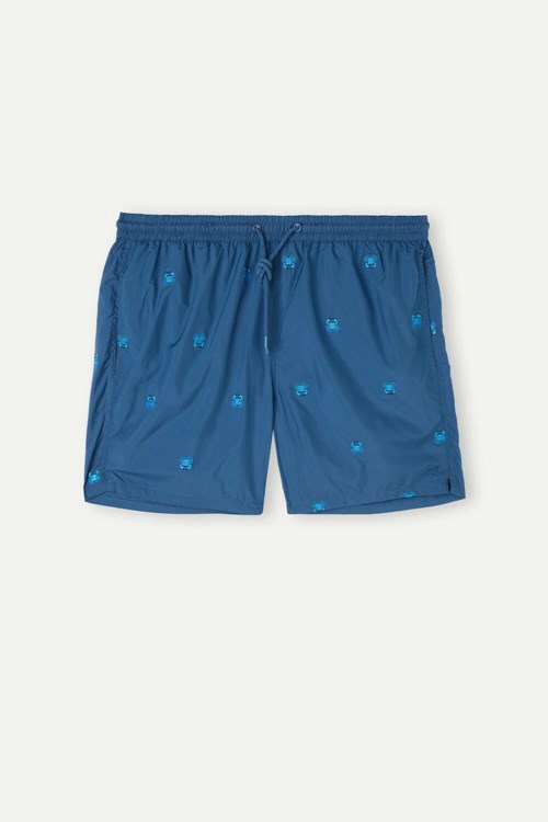 Blue - 253j - Pacific Blue Crab Embroidery Intimissimi Embroidered Crab Swim Trunks | KUOT-42376