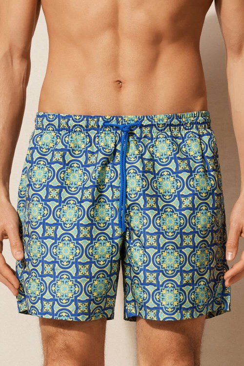 Blue - 262j - Yellow Majolica Print Intimissimi Yellow Majolica Print Swim Trunks | SQAX-01682