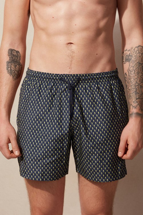 Blue - 269j - Intense Blue Ice Cream Print Intimissimi Micro Ice Cream Cone Print Swim Trunks | SVRH-46135