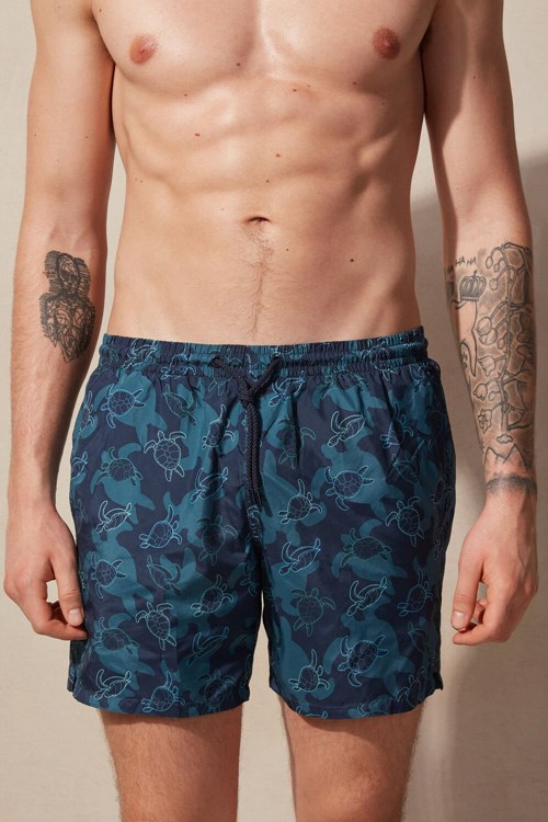 Blue - 274j - Intense Blue Tortoise Print Intimissimi Turtle Print Swim Trunks | EAVX-15703