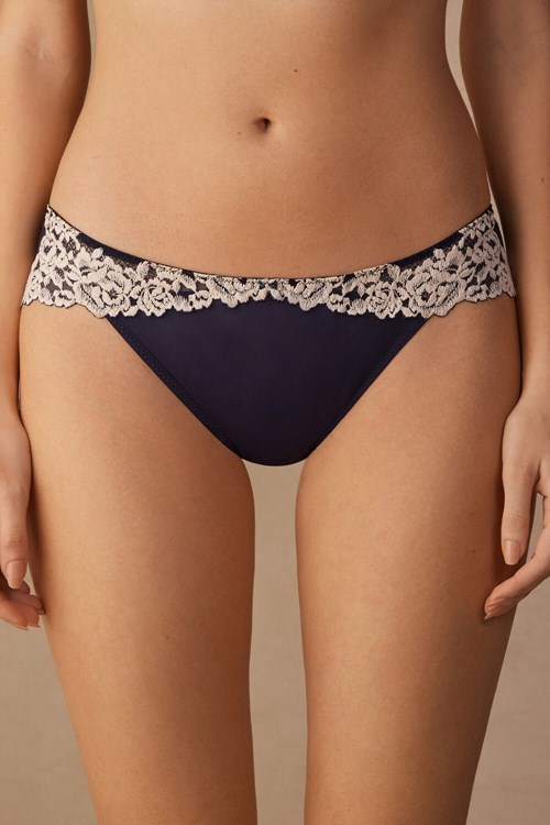 Blue - 347i - Deep Blue / Vanilla Intimissimi Pretty Flowers Panties | RYAG-30697