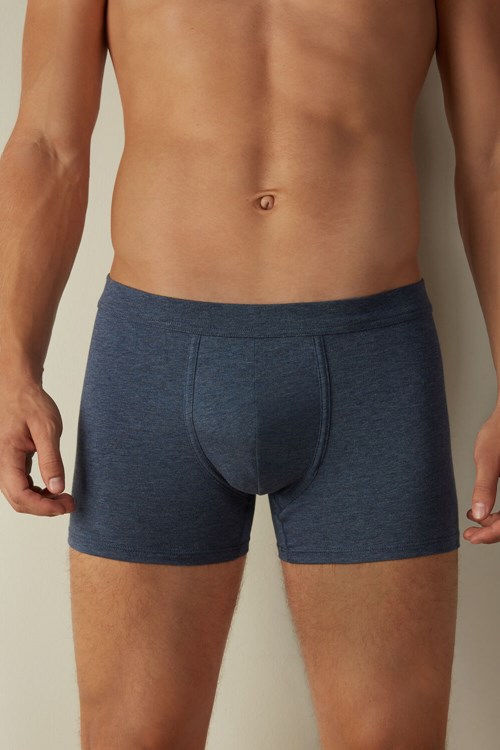 Blue - 5210 - Denim Blue Blend Intimissimi Supima® Cotton Loose Fit Boxers | ERCG-43690