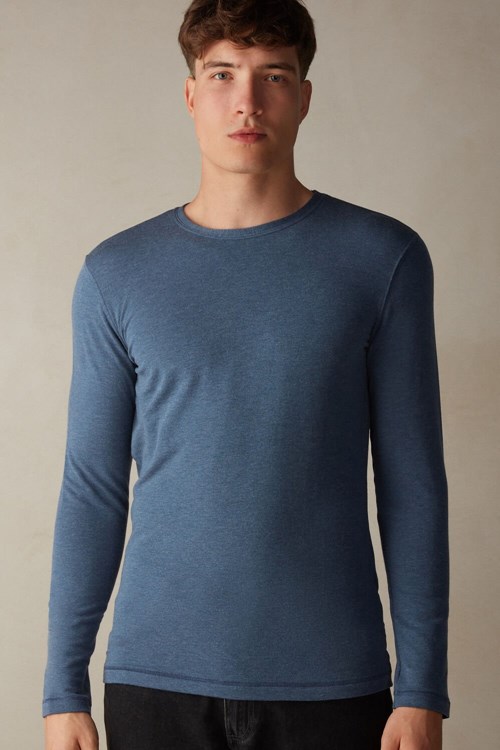 Blue - 5210 - Denim Blue Blend Intimissimi Long-Sleeve Modal-Cashmere Top | GUJC-86741