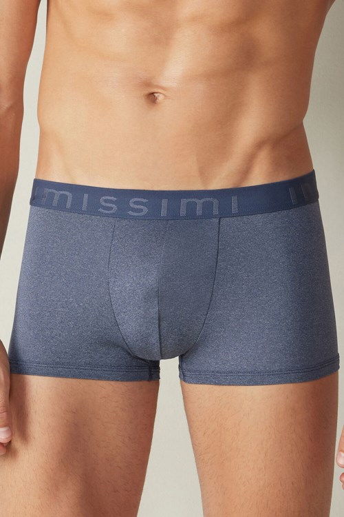 Blue - 5210 - Denim Blue Blend Intimissimi Microfiber Logo Boxer Shorts | WMTE-05796