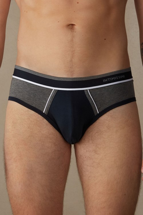 Blue - 541i - Midnight Blue / Graphite Grey Blend Intimissimi Two-Tone Stretch Supima® Cotton Briefs | JLUG-94570