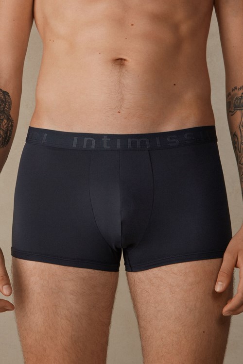 Blue - 800 - Midnight Blue Intimissimi Microfiber Logo Boxer Shorts | AFDU-06152