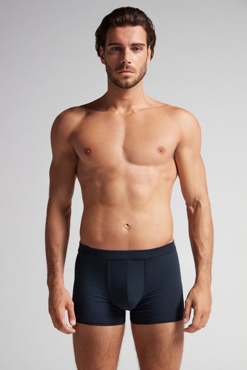 Blue - 800 - Midnight Blue Intimissimi Natural Fresh Supima® Cotton Boxers | JEGM-87215